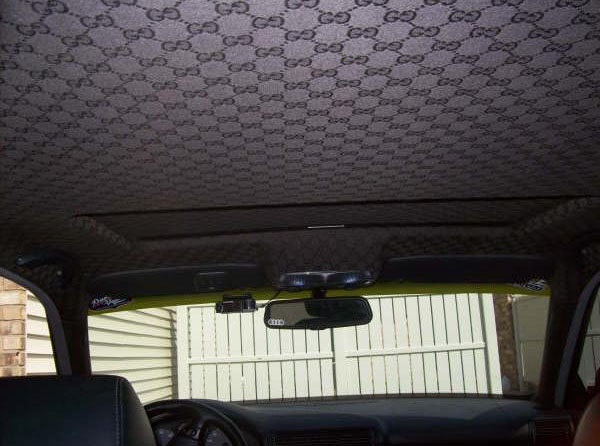 Gucci-Vinyl-14(navy blue on grey) for car interiors from www.fabric4home.biz